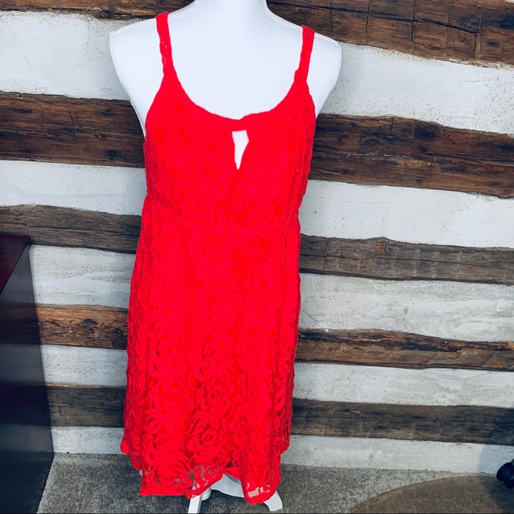 LOFT Red Crochet, Lace Tank Dress Keyhole detail, Medium, Summer